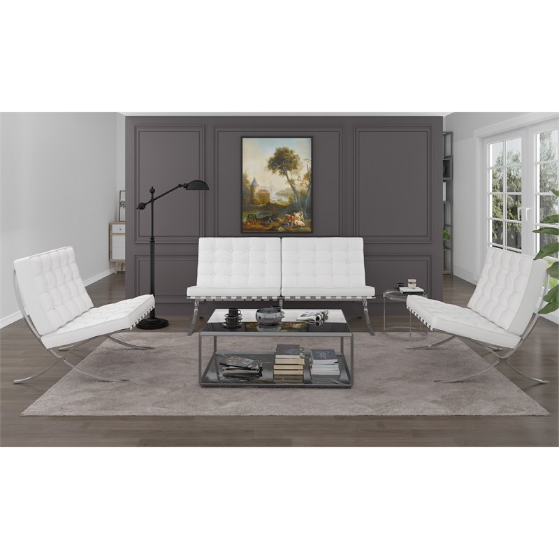 Afuera Living Contemporary 30-Inch White Genuine Leather Accent Chair
