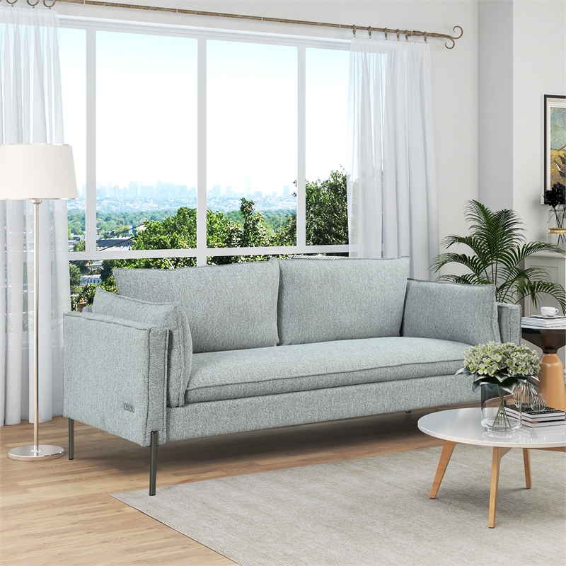 Afuera Living Gray 76-Inch Linen 3-Seat Sofa with USB Charging