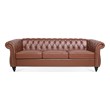 Afuera Living 84-Inch Brown PU Leather Chesterfield 3-Seat Sofa