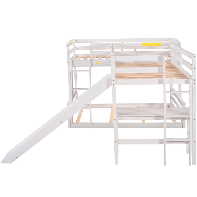 Afuera Living White L-Shaped Twin/Full Bunk Bed with Loft Desk