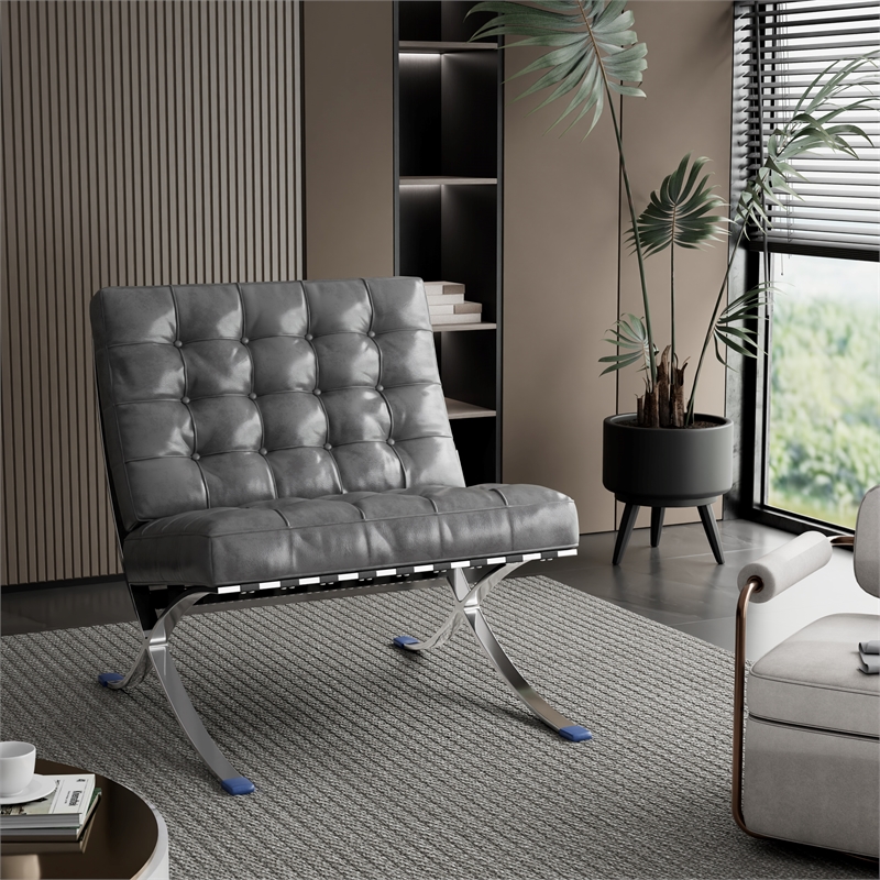 Afuera Living Contemporary 30-Inch Dark Gray Faux Leather Accent Chair