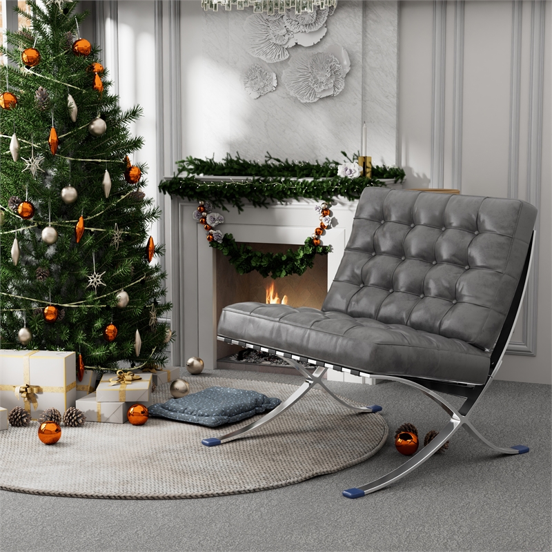 Afuera Living Contemporary 30-Inch Dark Gray Faux Leather Accent Chair