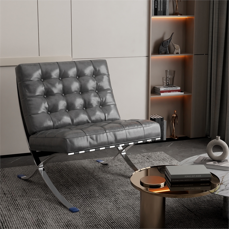 Afuera Living Contemporary 30-Inch Dark Gray Faux Leather Accent Chair
