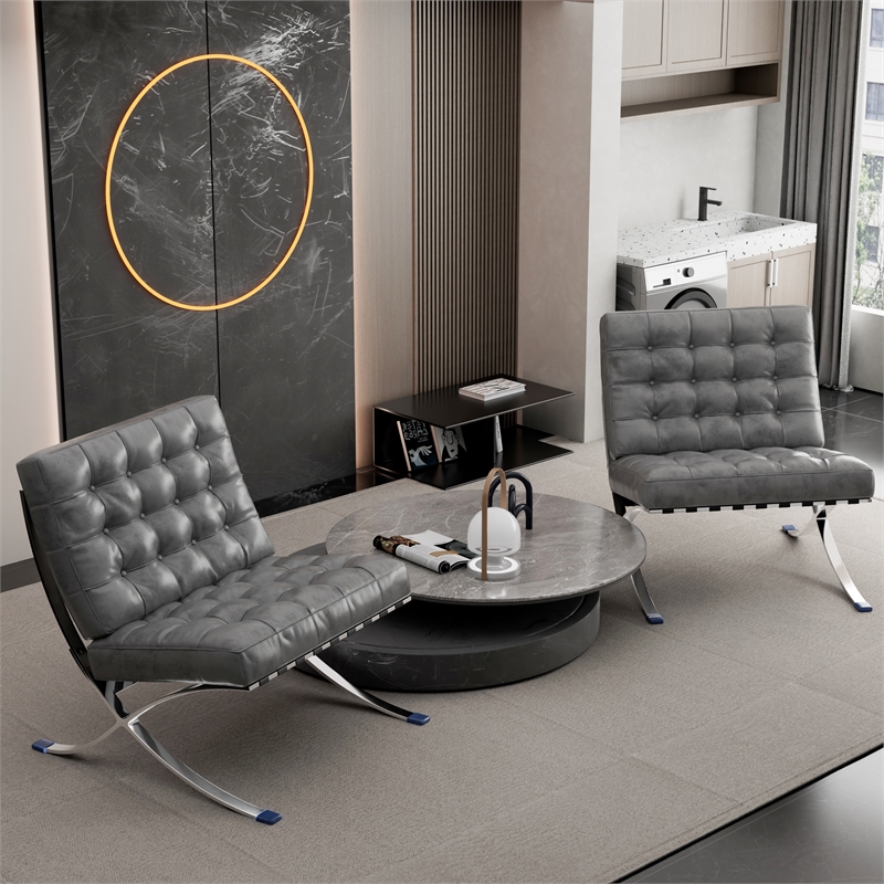 Afuera Living Contemporary 30-Inch Dark Gray Faux Leather Accent Chair