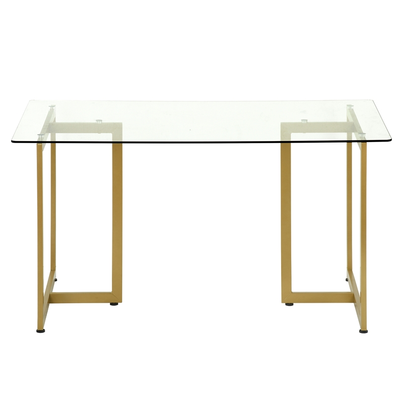 Afuera Living Clear Tempered Glass Dining Table with Gold Iron Frame