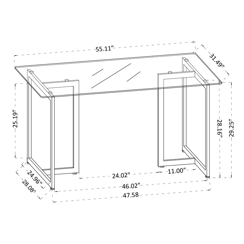 Afuera Living Clear Tempered Glass Dining Table with Gold Iron Frame