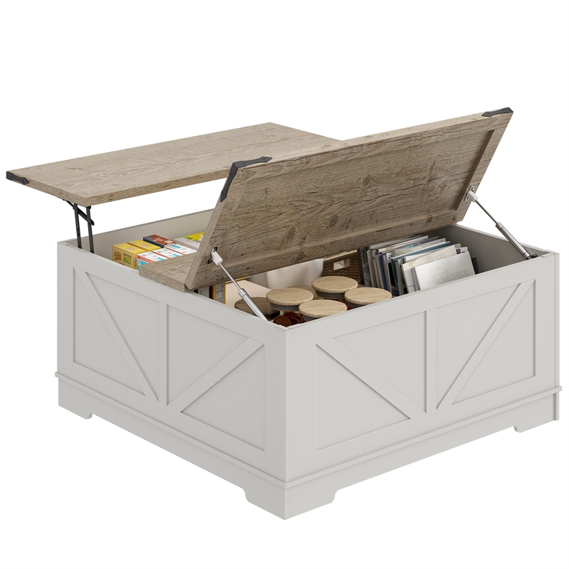 Afuera Living 40-Inch White and Gray Lift-Top Coffee Table with Charging