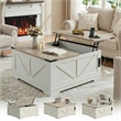 Afuera Living 40-Inch White and Gray Lift-Top Coffee Table with Charging