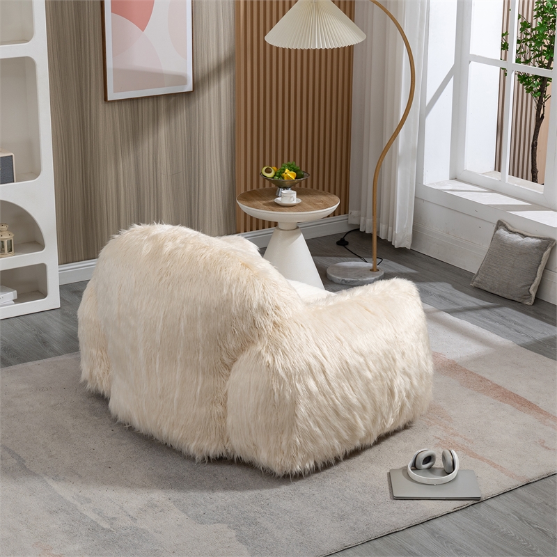 Afuera Living Contemporary Beige Faux Fur Memory Foam Bean Bag Chair
