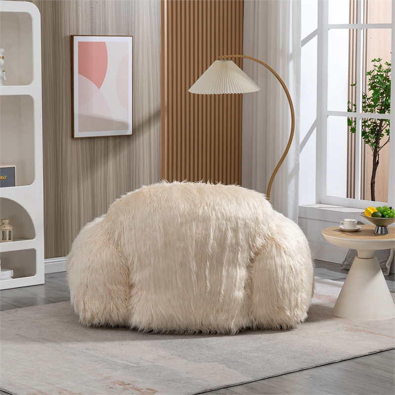 Afuera Living Contemporary Beige Faux Fur Memory Foam Bean Bag Chair