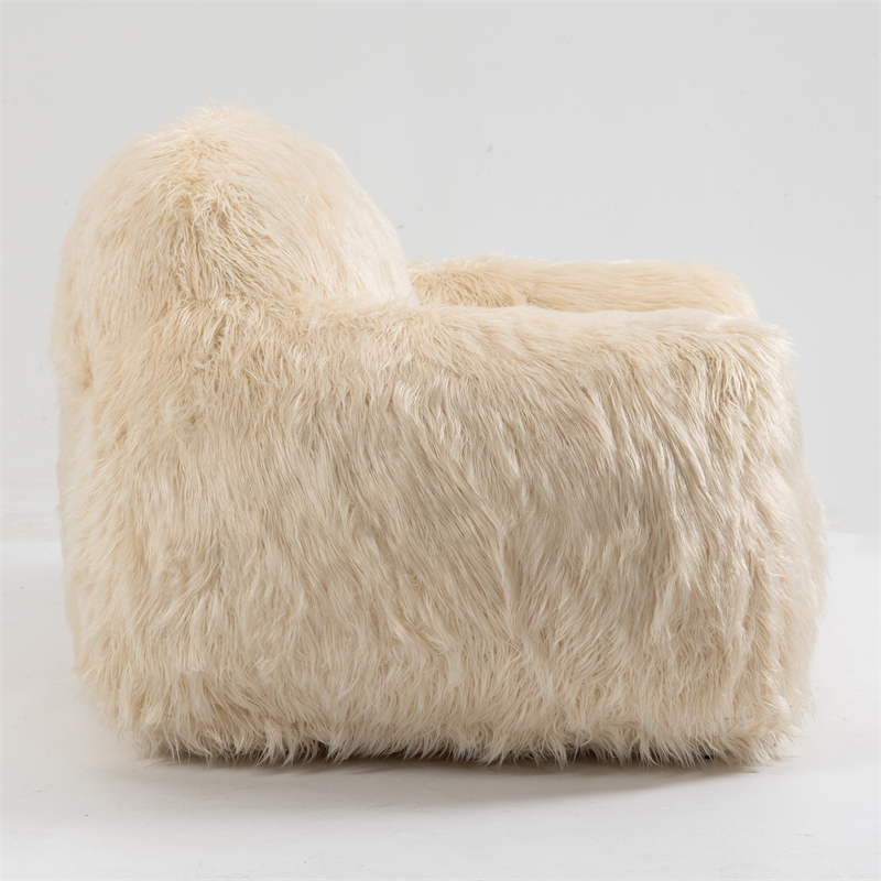 Afuera Living Contemporary Beige Faux Fur Memory Foam Bean Bag Chair