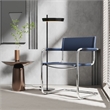 Afuera Living Blue Saddle Leather Accent Chair with Stainless Steel Frame