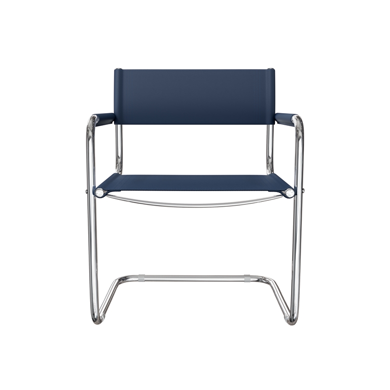 Afuera Living Blue Saddle Leather Accent Chair with Stainless Steel Frame