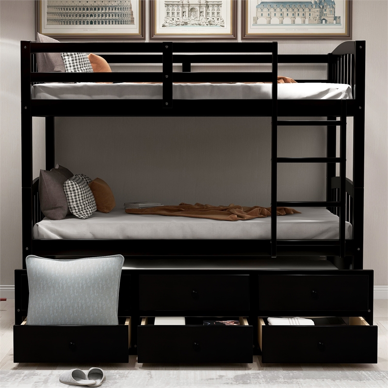 Afuera Living Espresso Twin/Twin Bunk Bed with Trundle and 3 Drawers
