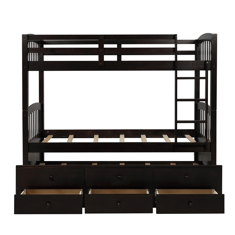 Afuera Living Espresso Twin/Twin Bunk Bed with Trundle and 3 Drawers