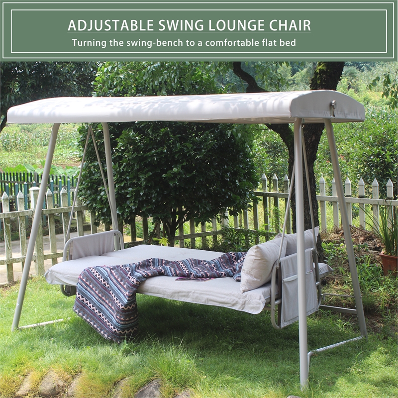 Afuera Living Champagne Outdoor Swing Bed with Adjustable Canopy