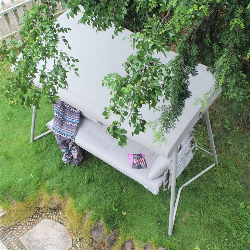 Afuera Living Champagne Outdoor Swing Bed with Adjustable Canopy
