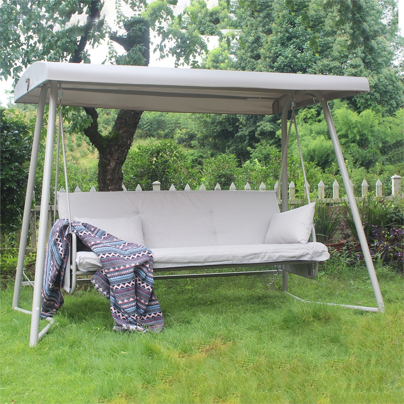Afuera Living Champagne Outdoor Swing Bed with Adjustable Canopy