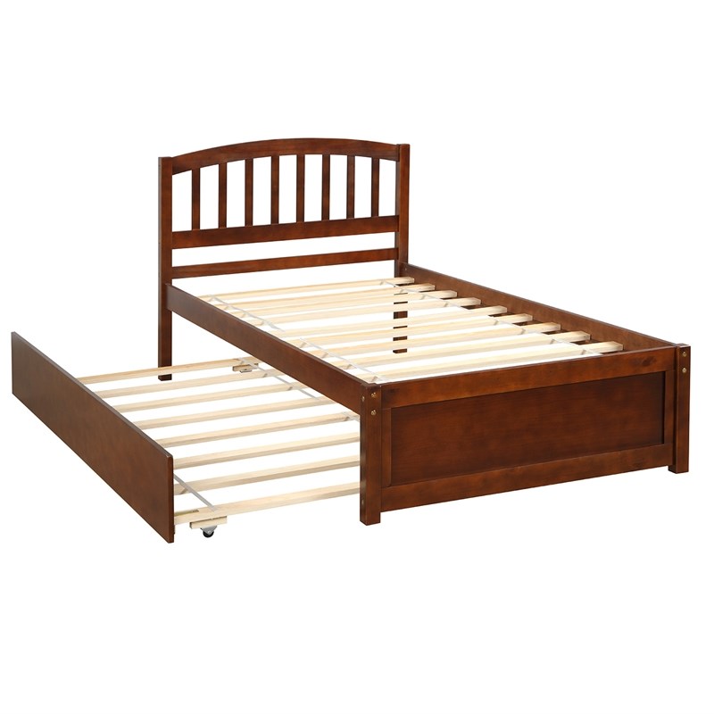Afuera Living Contemporary Walnut Twin Platform Bed with Trundle