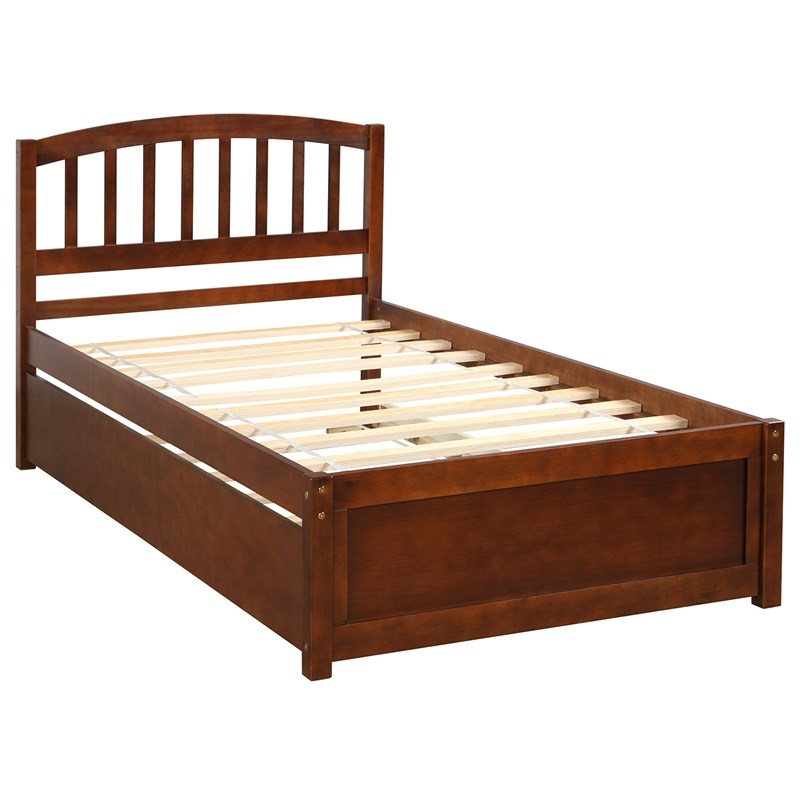 Afuera Living Contemporary Walnut Twin Platform Bed with Trundle