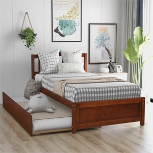 Afuera Living Contemporary Walnut Twin Platform Bed with Trundle
