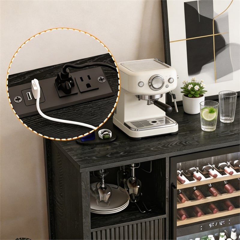 Afuera Living 53-Inch Black Wine Bar Cabinet with Mini Fridge Space