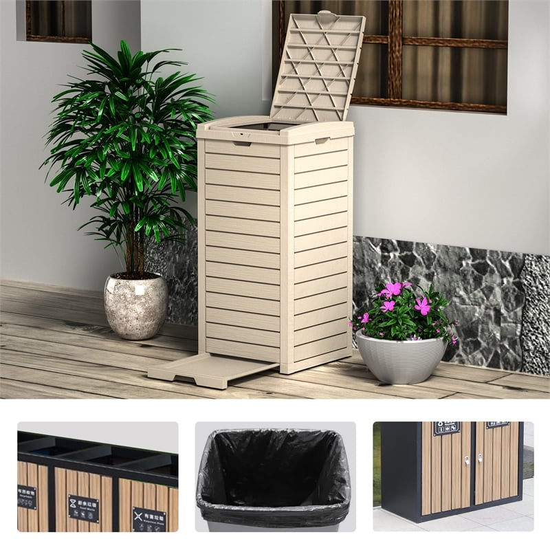 Afuera Living 31-Gallon Light Coffee Concealed Outdoor Trash Can