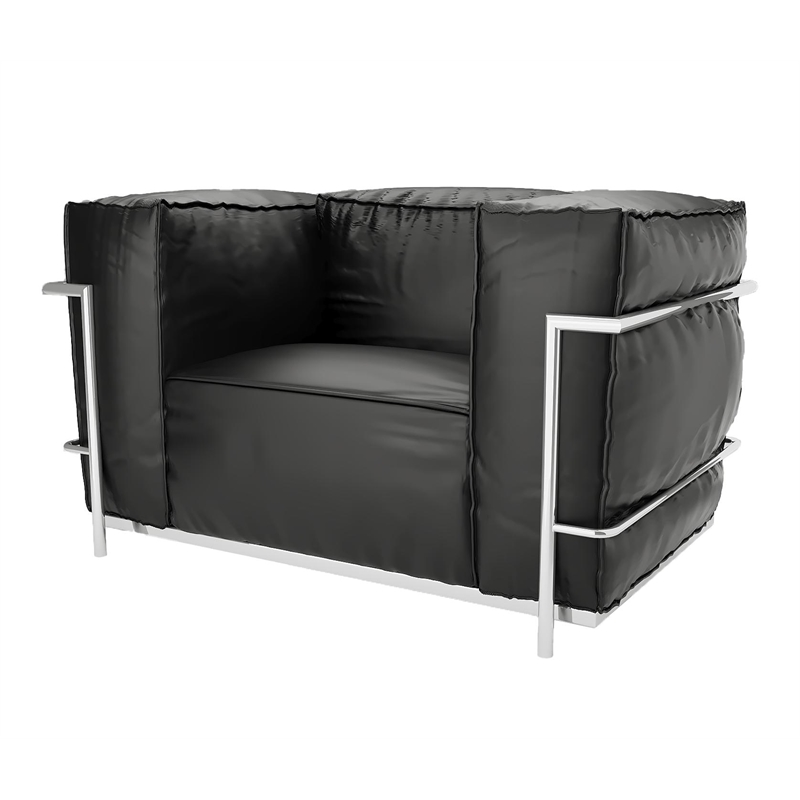Afuera Living Black Leather Accent Chair with Stainless Steel Frame