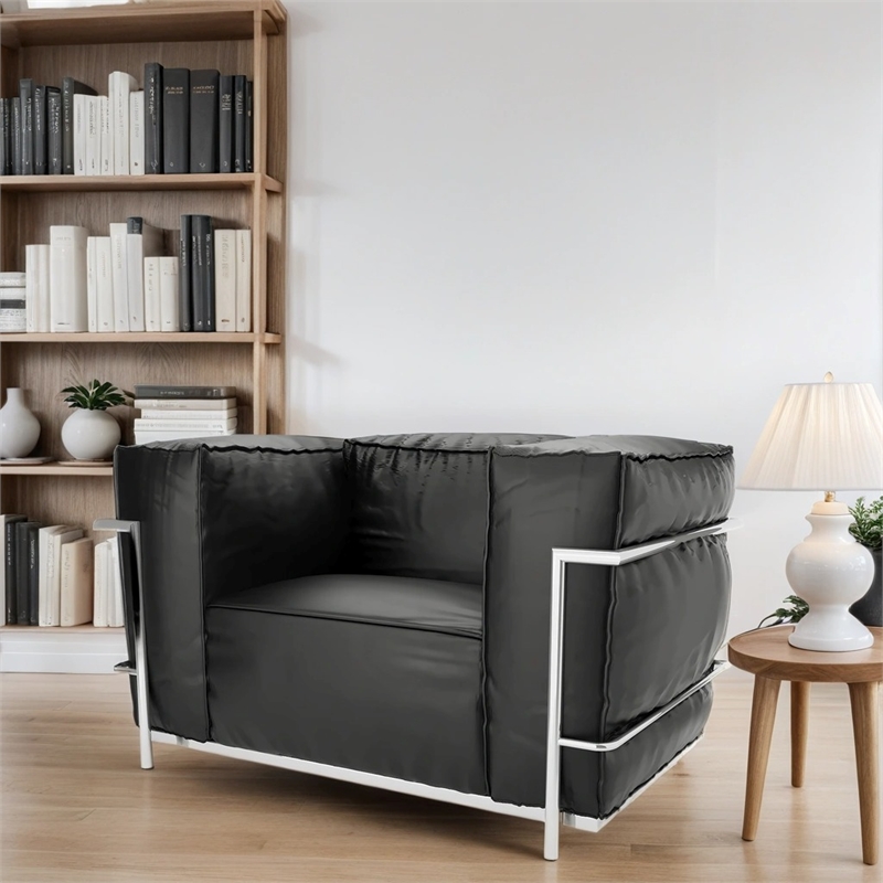 Afuera Living Black Leather Accent Chair with Stainless Steel Frame