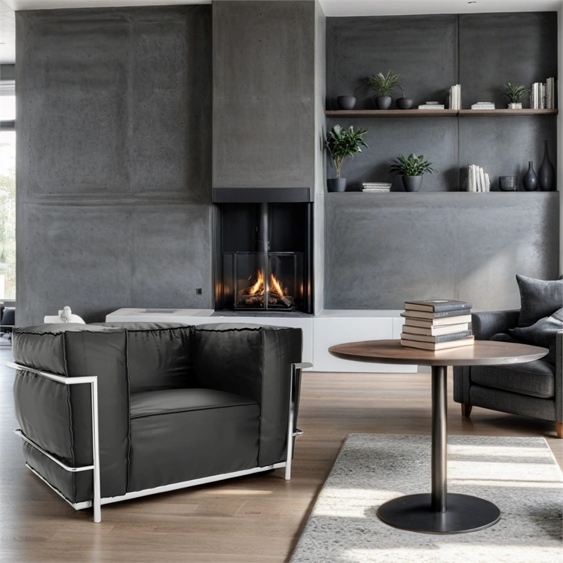 Afuera Living Black Leather Accent Chair with Stainless Steel Frame