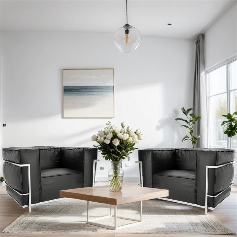Afuera Living Black Leather Accent Chair with Stainless Steel Frame