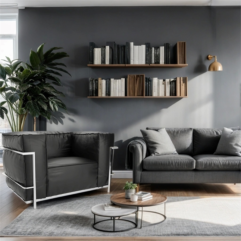 Afuera Living Black Leather Accent Chair with Stainless Steel Frame