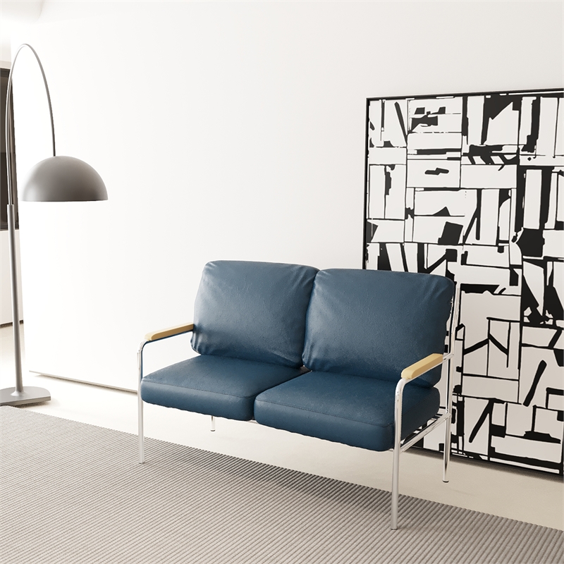 Afuera Living Blue PU Leather 2-Piece Stainless Steel Sofa Set