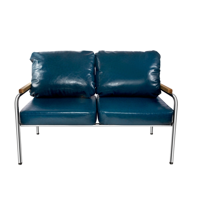 Afuera Living Blue PU Leather 2-Piece Stainless Steel Sofa Set