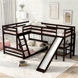 Afuera Living Espresso Twin/Full L-Shaped Bunk Loft Bed with Desk