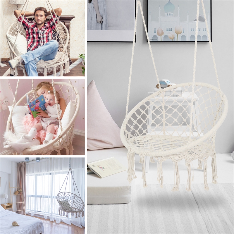 Afuera Living Contemporary 330-Lb Cotton Rope Hanging Hammock Chair
