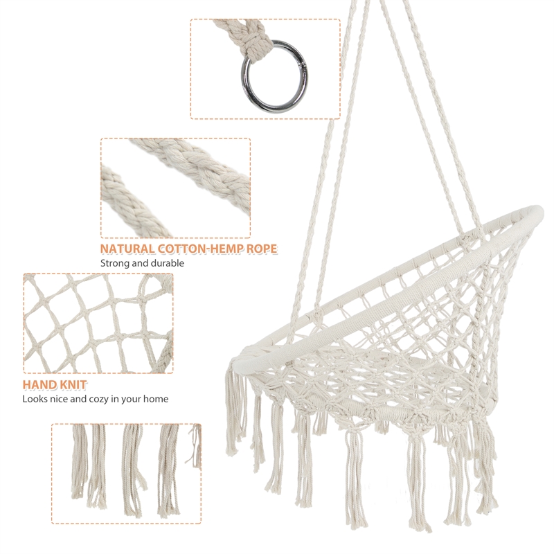 Afuera Living Contemporary 330-Lb Cotton Rope Hanging Hammock Chair