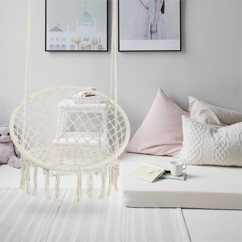 Afuera Living Contemporary 330-Lb Cotton Rope Hanging Hammock Chair