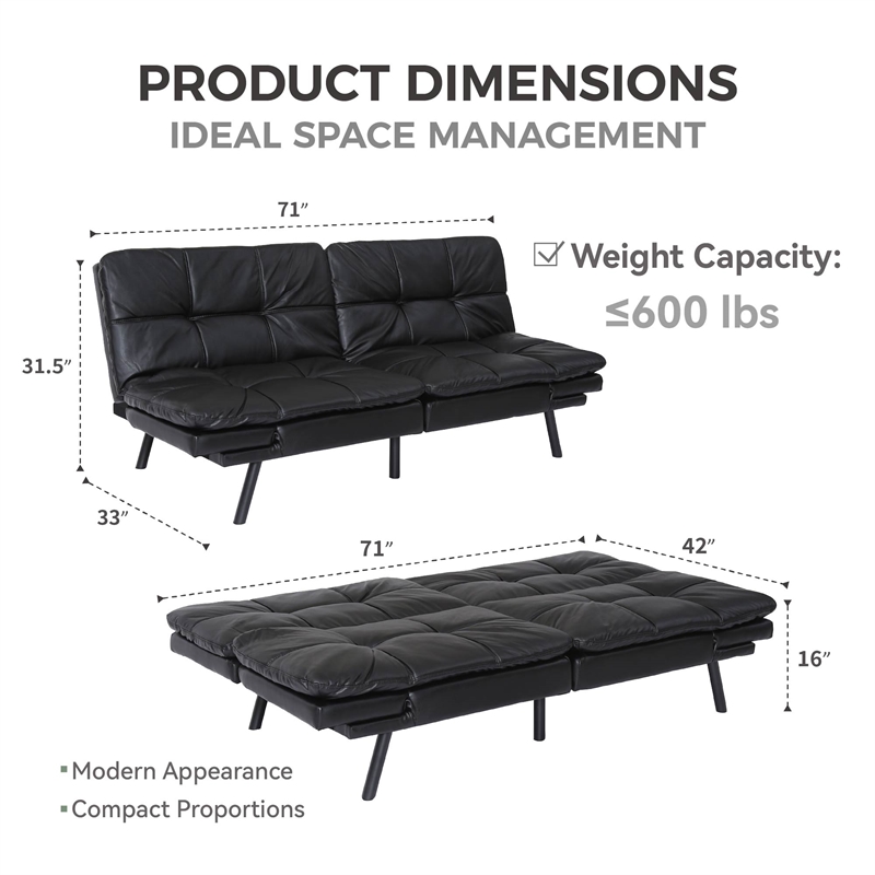 Afuera Living Contemporary Black Convertible Folding Sofa Bed