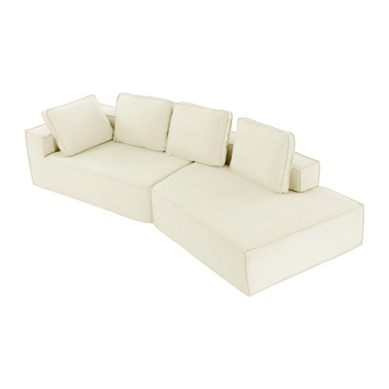 Afuera Living Contemporary 125-Inch Beige Chenille Chaise Lounge Sofa