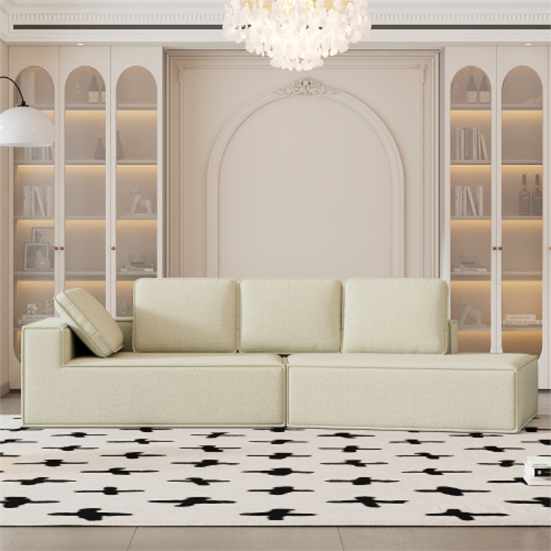 Afuera Living Contemporary 125-Inch Beige Chenille Chaise Lounge Sofa