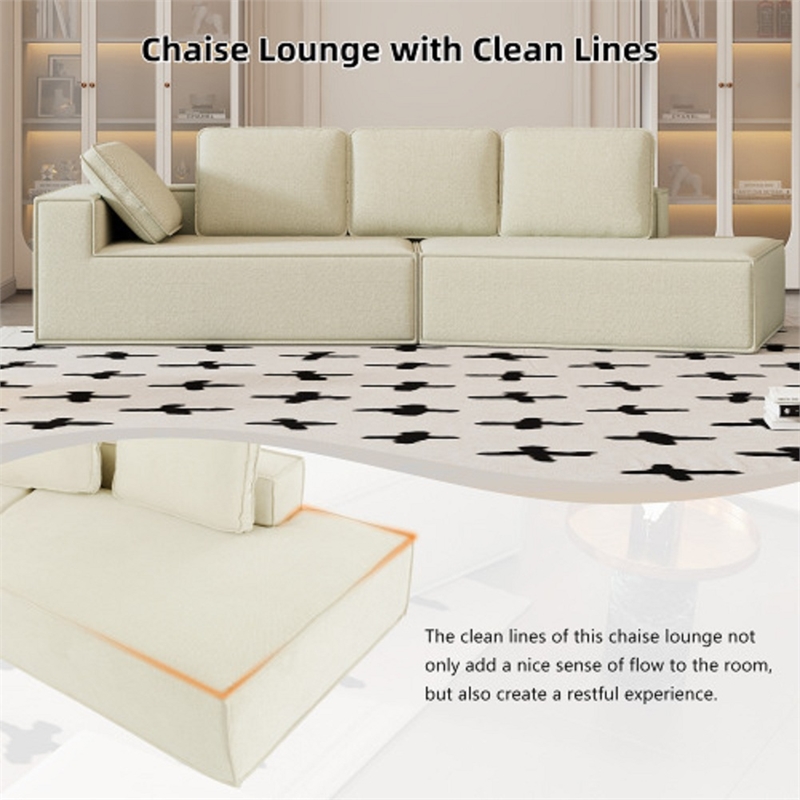Afuera Living Contemporary 125-Inch Beige Chenille Chaise Lounge Sofa