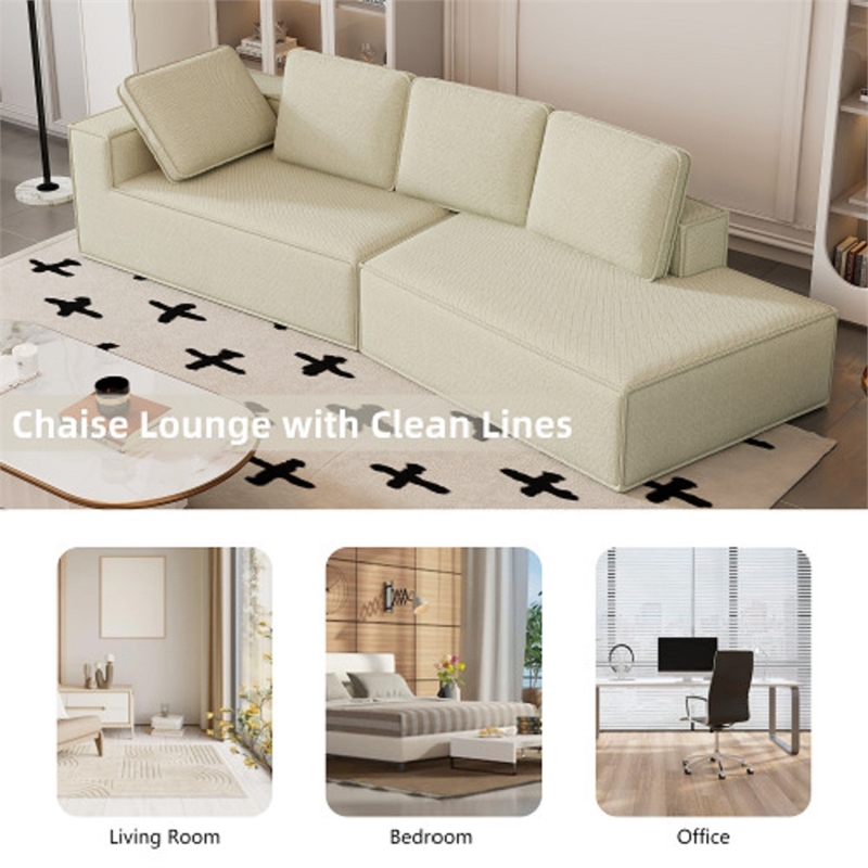 Afuera Living Contemporary 125-Inch Beige Chenille Chaise Lounge Sofa