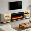Afuera Living White TV Stand with 36-Inch Electric Fireplace and LED Lights