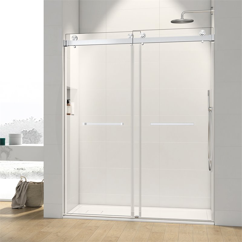 Afuera Living 60-76 Inch Silver Frameless Double Sliding Shower Door