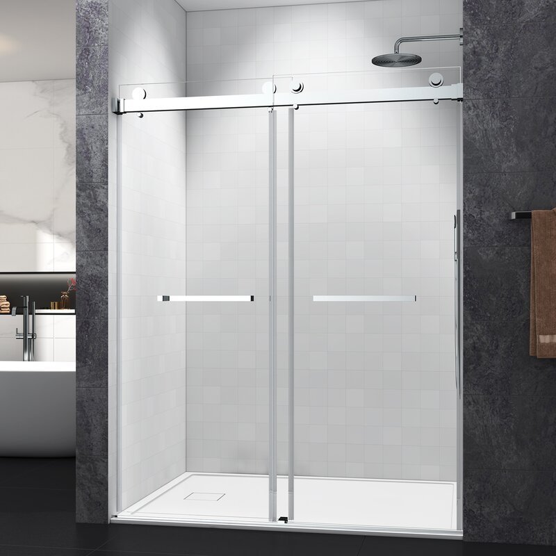 Afuera Living 60-76 Inch Silver Frameless Double Sliding Shower Door