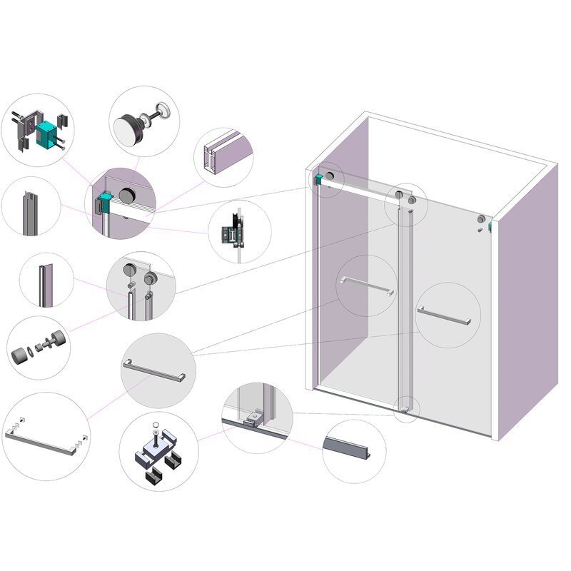 Afuera Living 60-76 Inch Silver Frameless Double Sliding Shower Door