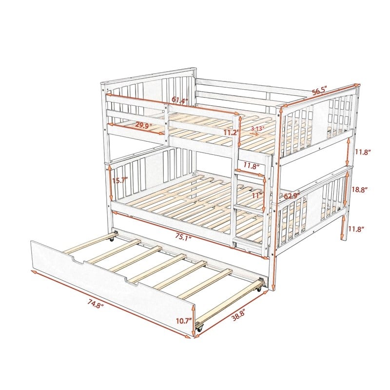 Afuera Living Contemporary Gray Full/Full Bunk Bed with Twin Trundle
