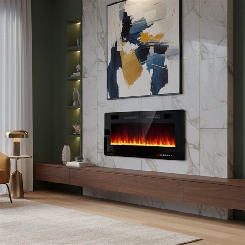 Afuera Living Contemporary 50-Inch Black Recessed Electric Fireplace