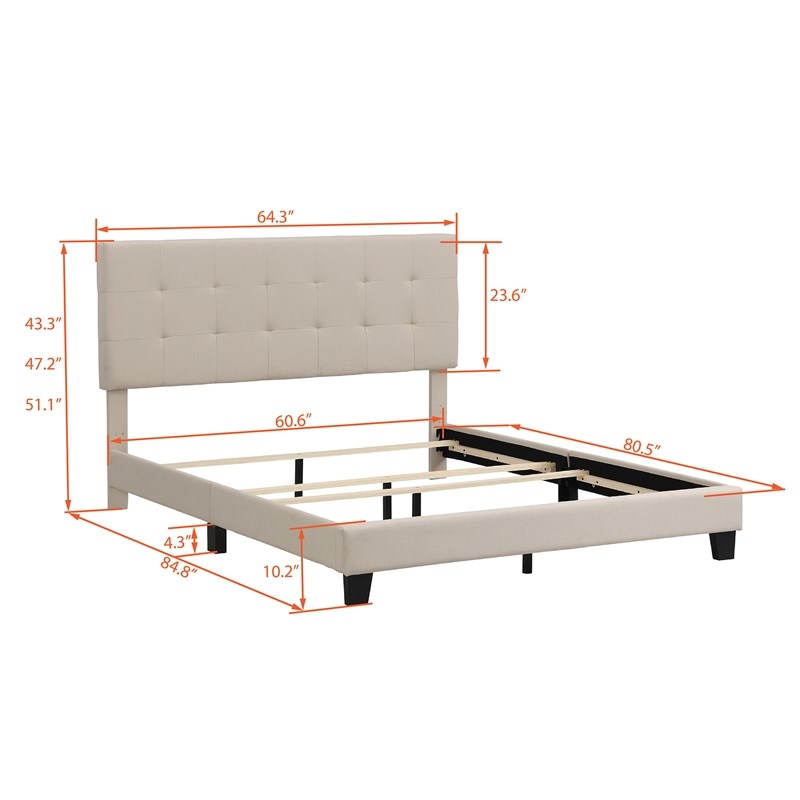 Afuera Living Queen Linen Upholstered Platform Bed with Tufted Headboard